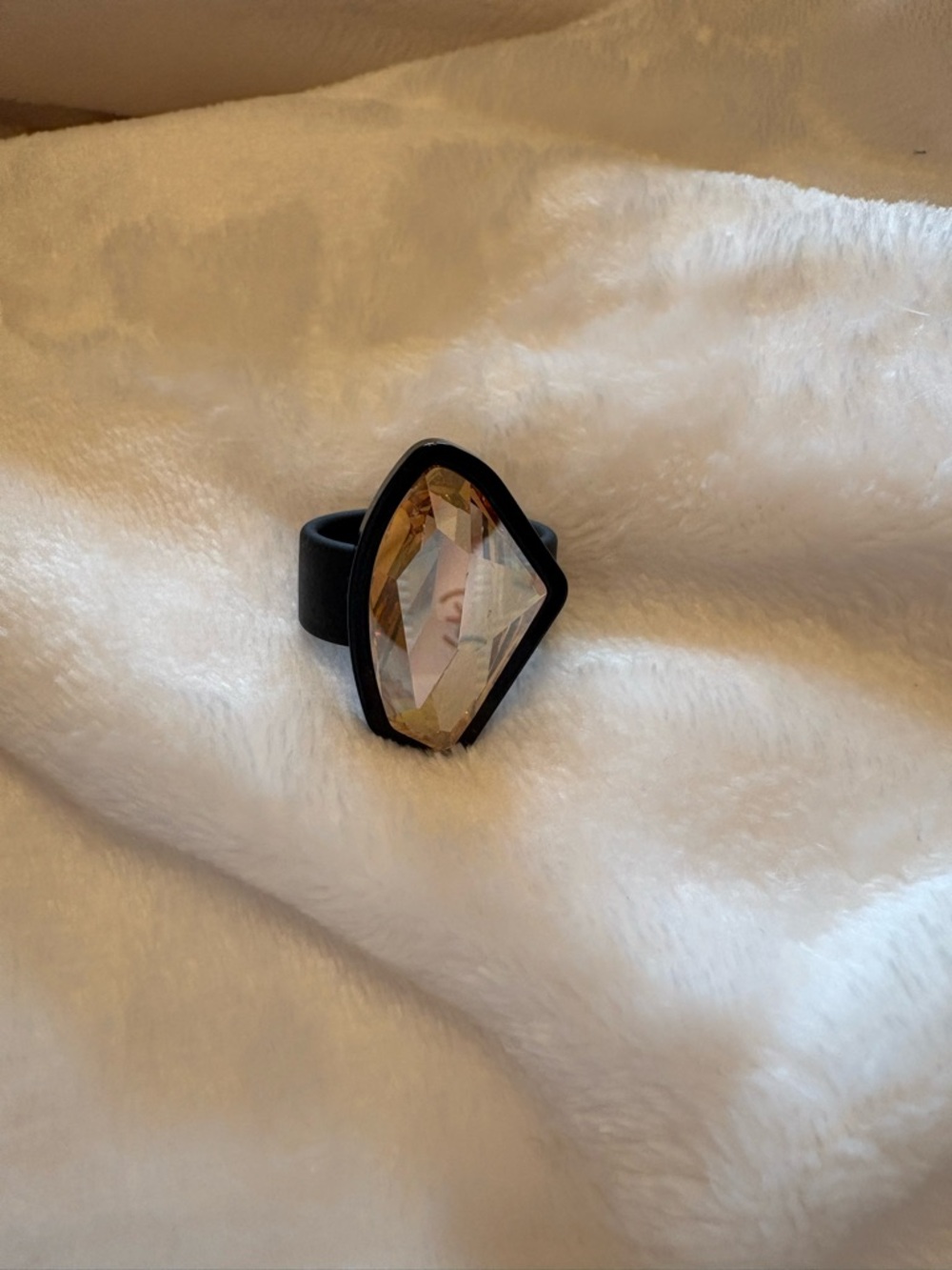 Crystal Statement Ring in Black with Champagne Gem